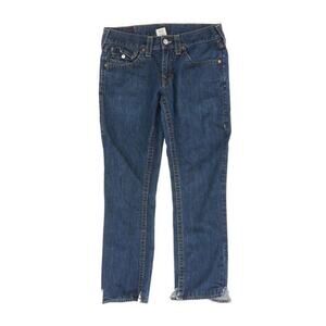 True Religion Jeans Mens 32 X 30 Ricky Straight Thrashed Button Missing